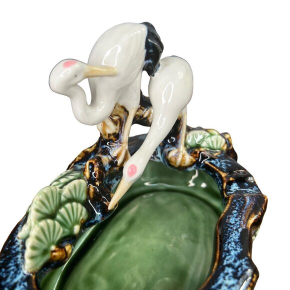 Japanese Glazed Porcelain Stork Ashtray 1960’s Mid Century Modern Lily Pads MCM - Picture 9 of 13